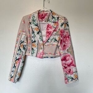 ITOO stunning pink rose square shoulder cropped one button long sleeve blazer